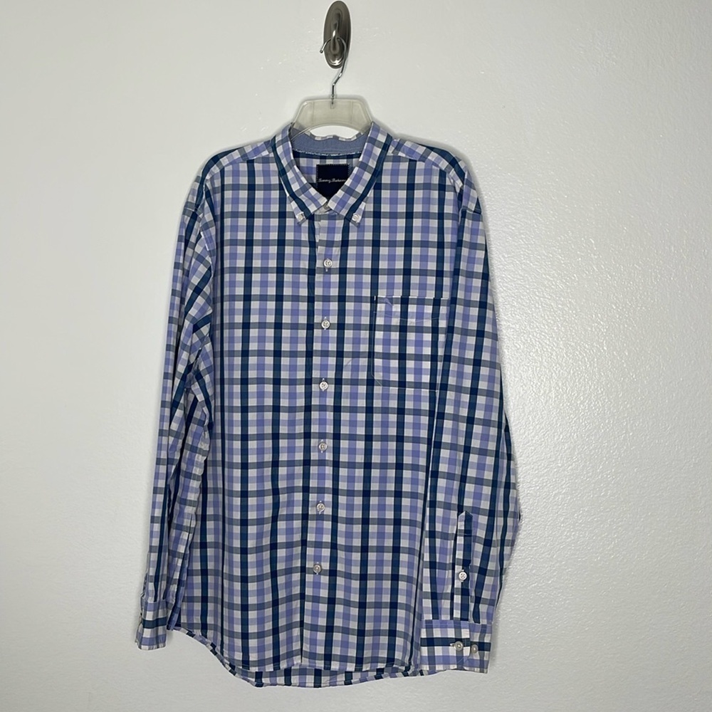 Tommy Bahama 100% Pima Cotton Long Sleeve Blue Plaid Button Up Shirt Size XXL - Picture 2 of 7